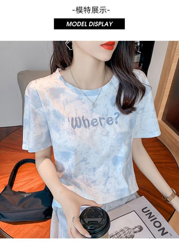 Product Introduction of M58 Embroidered Short Sleeve T-shirt Women's Loose Bottoming Shirt Large Size Top 2022 New Spring and Summer New Ins Fashion Half Sleeve 3