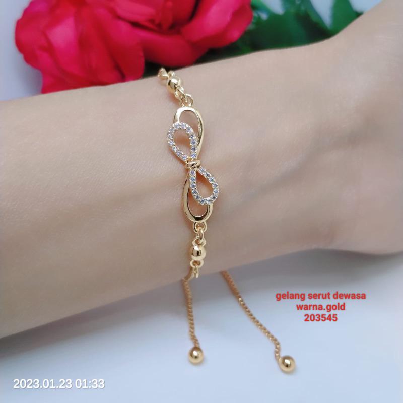 Gelang Serut Titanium Tembaga Rodium Perhiasan Emas Terlaris Termurah Tidak Mudah Luntur G16-GS1 5