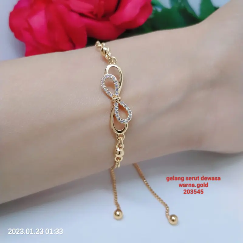 Gelang Serut Titanium Tembaga Rodium Perhiasan Emas Terlaris Termurah Tidak Mudah Luntur G16-GS1 5