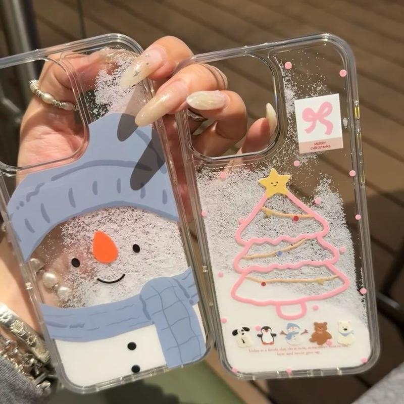 Ốp Điện Thoại Di Động Thiết Kế Quicksand Snowman Giáng Sinh Trong Suốt Thích Hợp Cho iPhone 16promax 15 14 13p Ốp Vỏ Bảo Vệ Phụ Kiện
