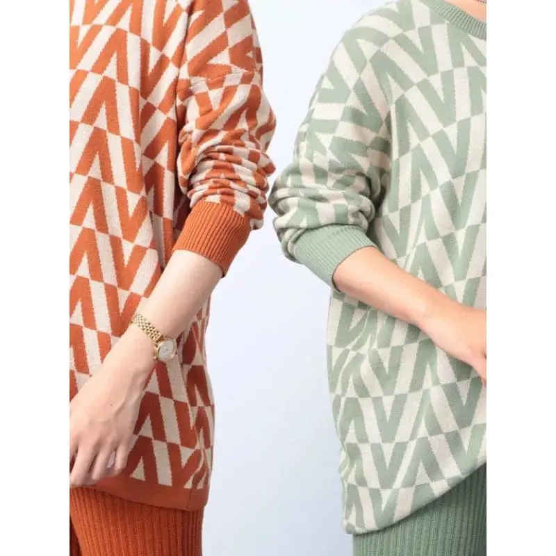 GIVANE SWEATER RAJUT KNIST IMPORT MOTIF V ATASAN WANITA Top Fit Panjang 3