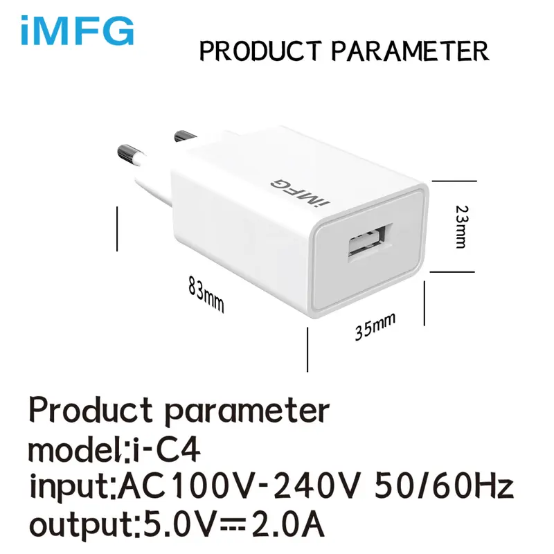 iMFG Charger i-C4 Single Port USB 10W Fast Charging 2A Pengisi daya serbaguna berdaya rendah 8