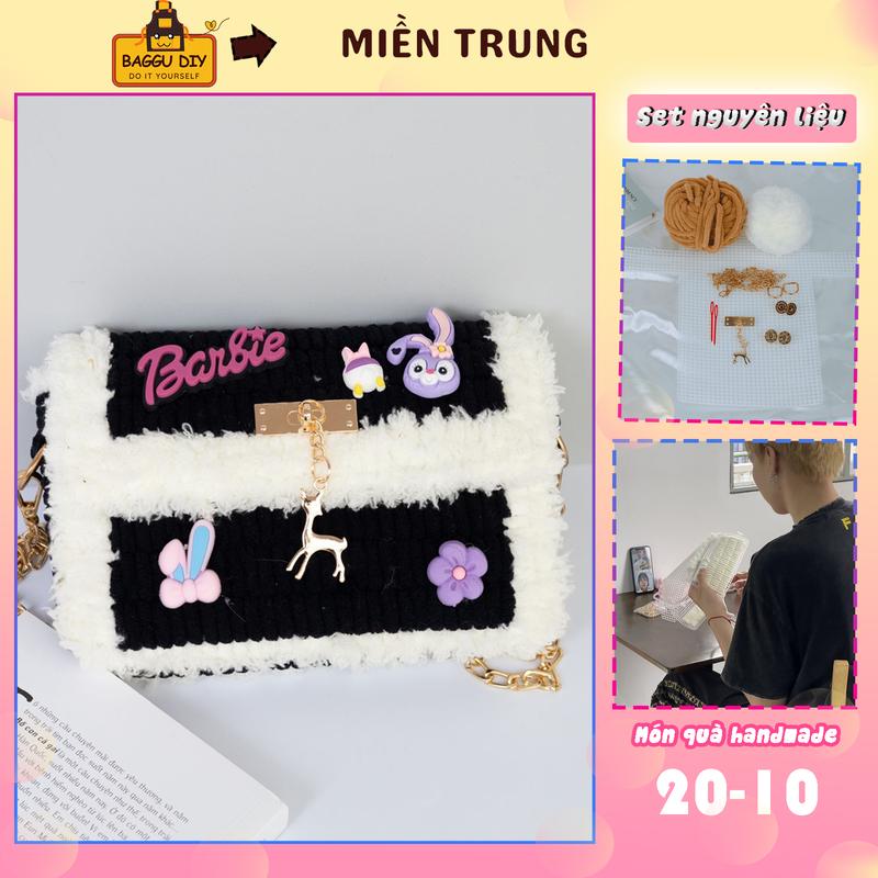Set Nguyên Liệu Tự Đan Len Handmade, Set Phụ Kiện Tự Làm Túi GẮN KÈM CHARM Đa Dạng Màu Sắc, Đầy Đủ Nguyên Liệu, Kèm Video Hướng Dẫn - BAGGU DIY A06 Nữ Tote Kem Chain