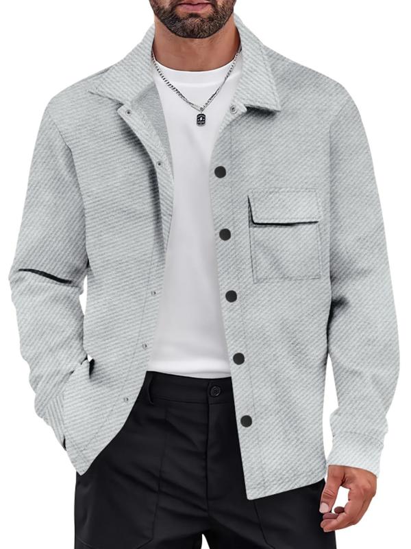 Men's Solid Color Button Pocket Design Shirt, Regular Fit Casual Long Sleeve Collared Top for Spring & Fall, Fashion Men's Clothes for Daily Wear 0