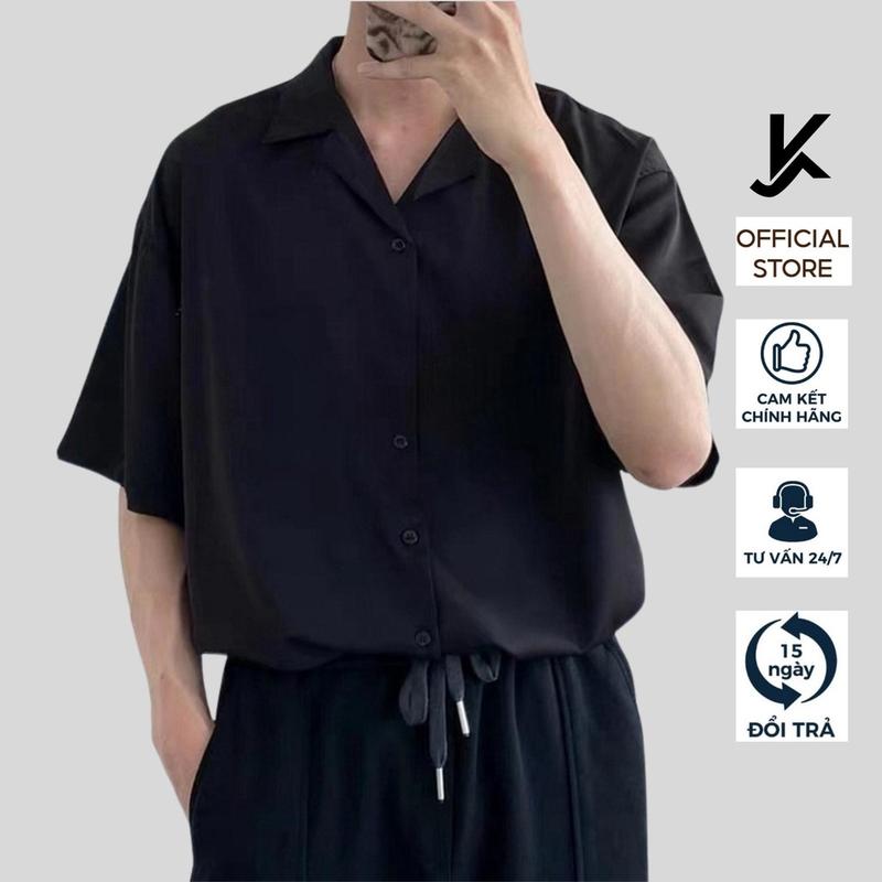 Áo sơ mi ngắn tay form rộng KJ Chất vải lụa kate hàn Cổ Vest TRƠN trắng và đen KJ - Vua Quần Jeans aotrang  nam Menswear Shirt