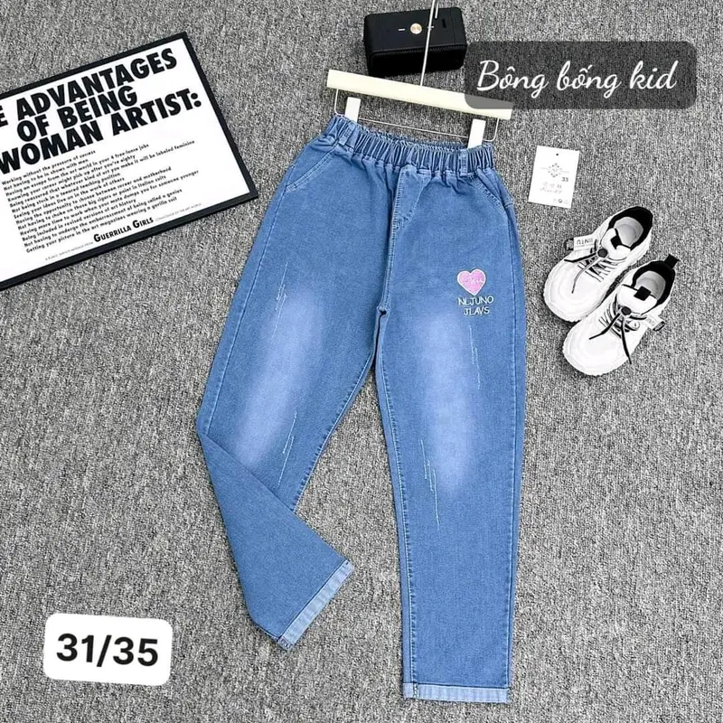 Quần bò thêu cho bé gái, quần jeans lật gấu ôm cho bé gái sz (18-40 kg)( hình thêu) 3