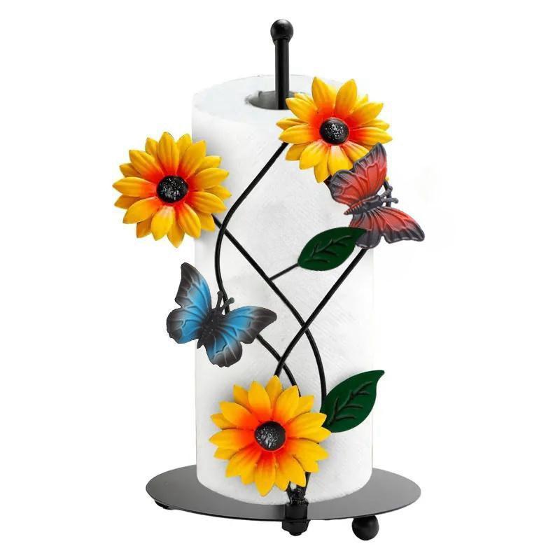 Product Introduction of Sunflower & Butterfly Design Paper Roll Holder, 1 Count Creative Household Iron Art Storage Rack, Paper Towel Holder for Home Bathroom Kitchen 0