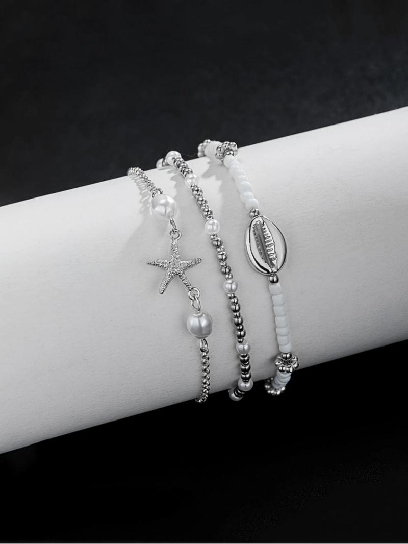 Product Introduction of Women's Boho Style Starfish & Shell Charms Decor Anklet, Gifts for Girlfriend, Fashionable Beaded Anklet for Beach Party Vacation, Elegant All-match Fashion Accessories for Daily Wear 4