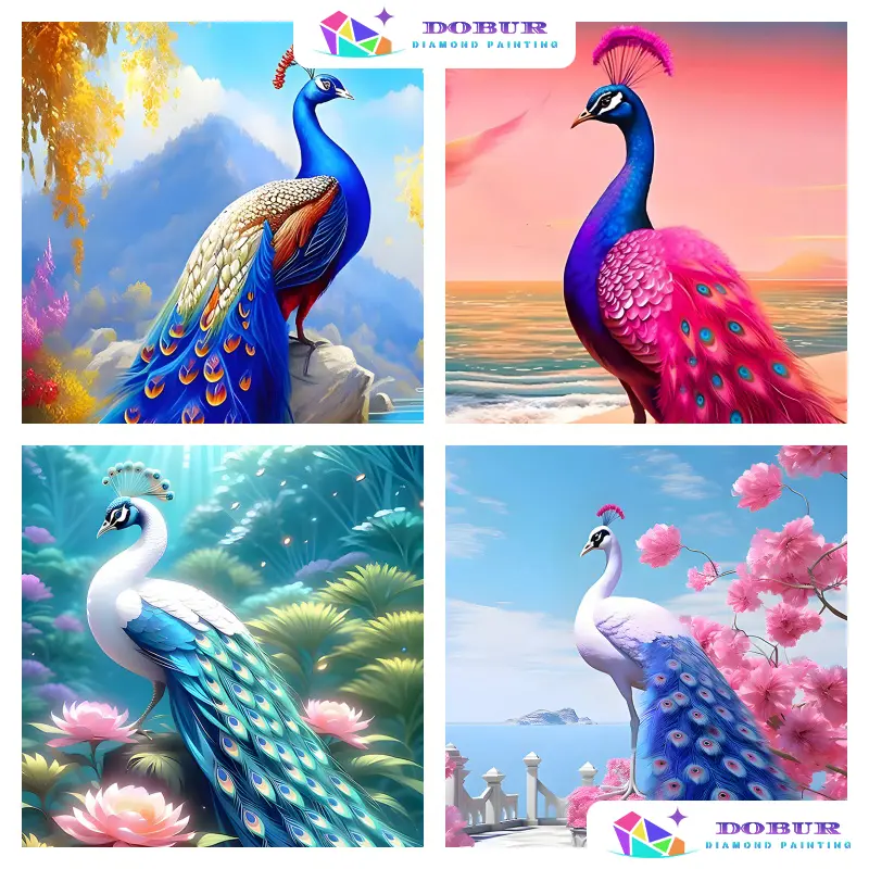 DOBUR | Diamond Painting Set | Peacock 5D DIY Round/Square Full Drill Canvas with Number Crafts Gift Home Wall Decoration