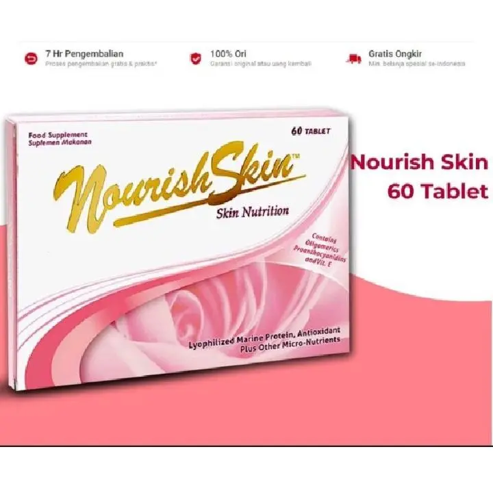 Nourish  Skin 15 / 30 /60 Tab / Kulit Kencang / Mencegah Penuaan / Mengurangi Minyak / suplemen kulit 100 % original