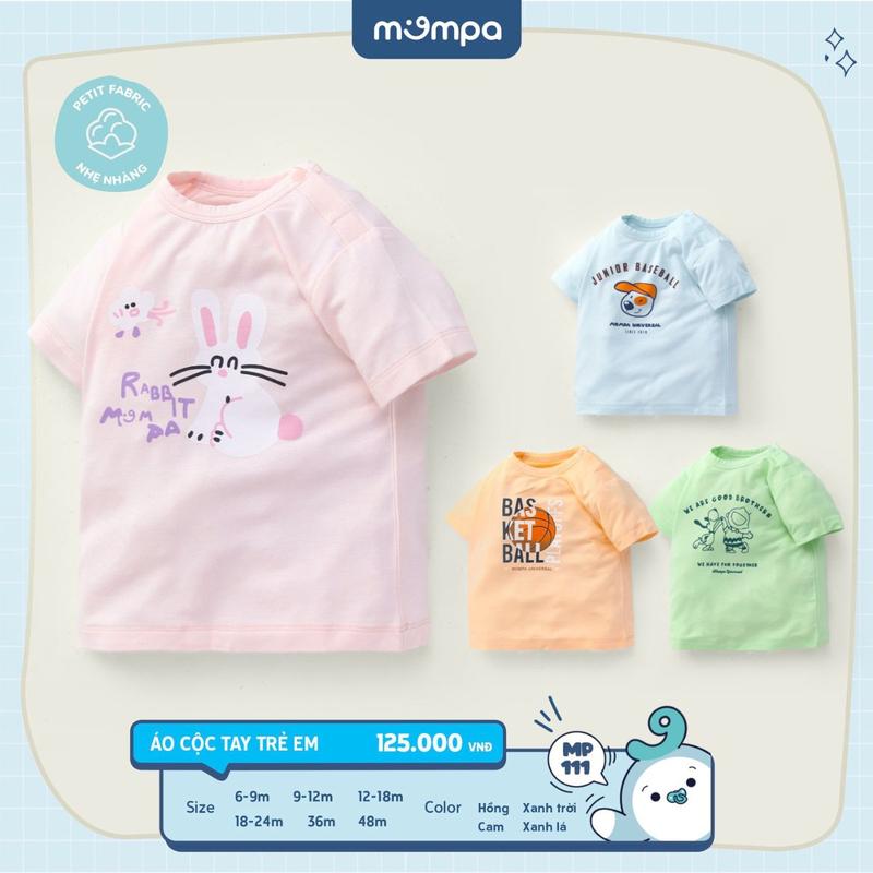 Áo cộc tay cho bé Mompa từ 6 tháng đến 4 tuổi vải Petit mềm mịn nhẹ nhàng thoáng khí cúc giữa MP 111 [DQ] 1