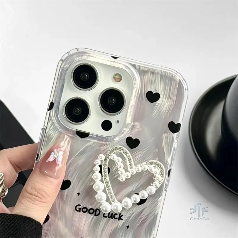 CASEGO Case hp OPPO A3X A60 A18 A38 A78 A58 A57 2022 Casing hp OPPO A17 A79 A17k A16 A16K A16E A15 A15S A54S A3S A5S A12 F9 A31 A52 A53 Reno 8T Lanyard Kesing Luxury Pearl Love Heart Bracket Shining Feather Hard Case 3