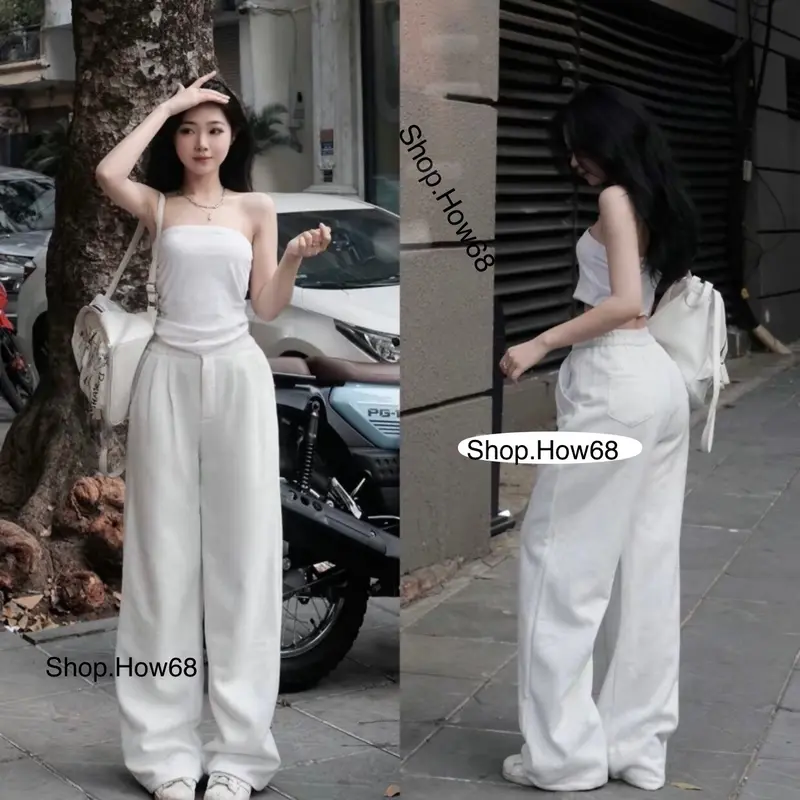 (Hàng Loại Đẹp - KHông Xù) Quần Ống Suông 1 Khuy Chất Nỉ Ép 2 Da Cạp Cao Có 2 Túi Trước 2 Túi Sau Dài 100-103cm UniSex Phong cách Women quần  nỉ 0