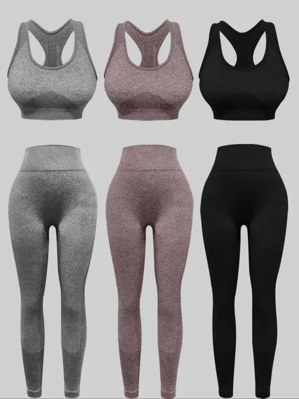 Women's Solid Scoop Neck Crop Tank Top & High Waist Leggings Tracksuit Set, Sporty Breathable Outfits for Yoga Gym Workout Running, Ladies Sportswear for All Seasons 0