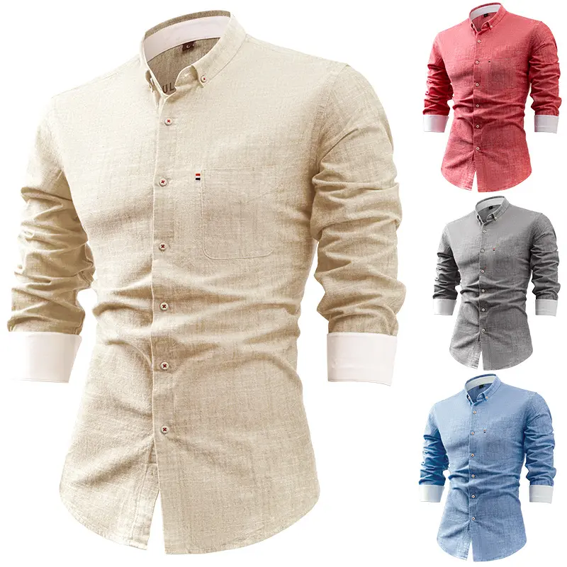 MEN'S cotton linen shirt-breathable casual long sleeve button down shirt | slim fit | comfortable & lightweight | for Work & Travel