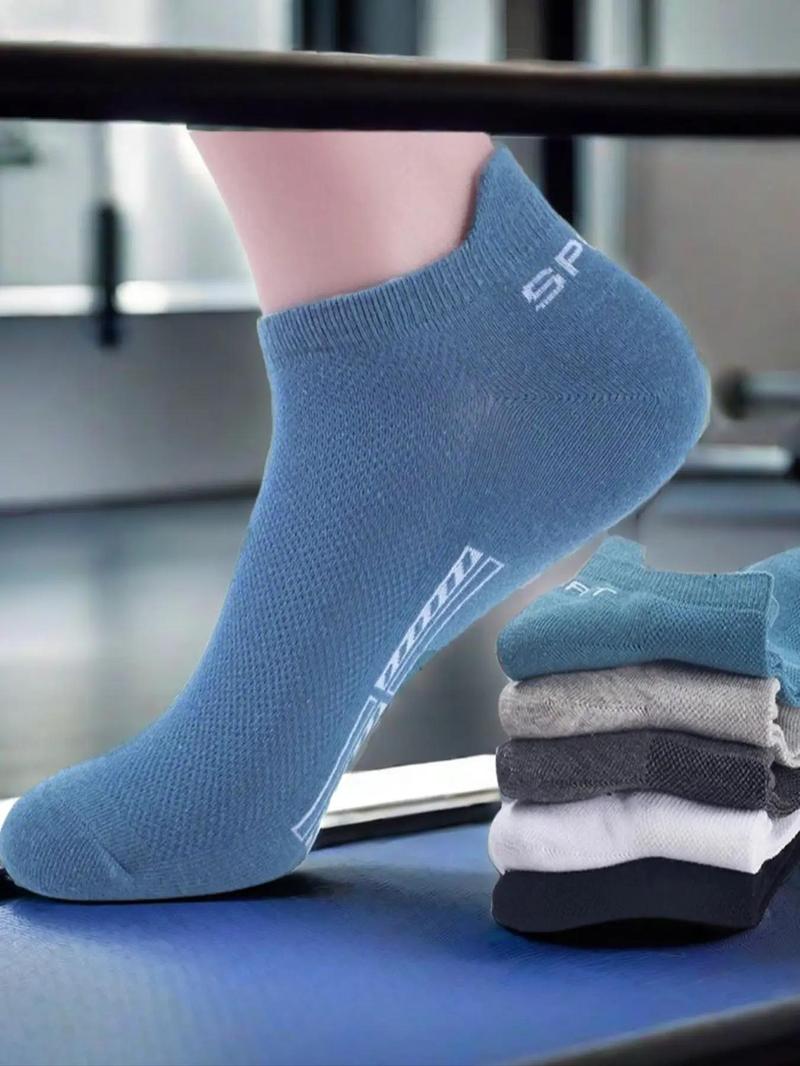 Product Introduction of Men's 5 Pairs Letter Print Ankle Socks, Casual Comfortable Breathable Low Cut Socks for Daily Wear, Men Knitting Socks for All Seasons 2