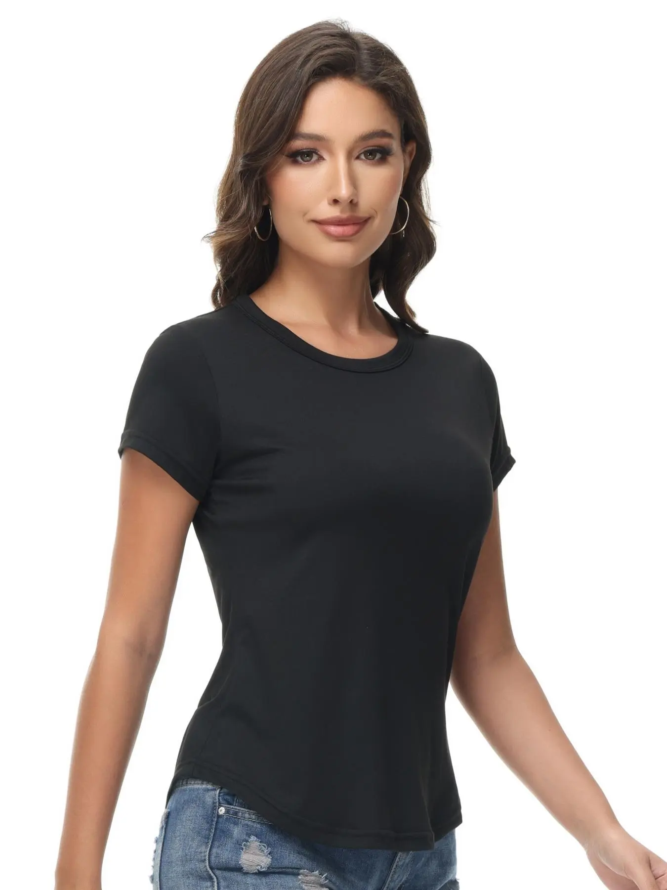 Women's Plain Round Neck Tee, Casual Short Sleeve Crew Neck T-Shirt for Daily Wear, Ladies Clothes for All Seasons
