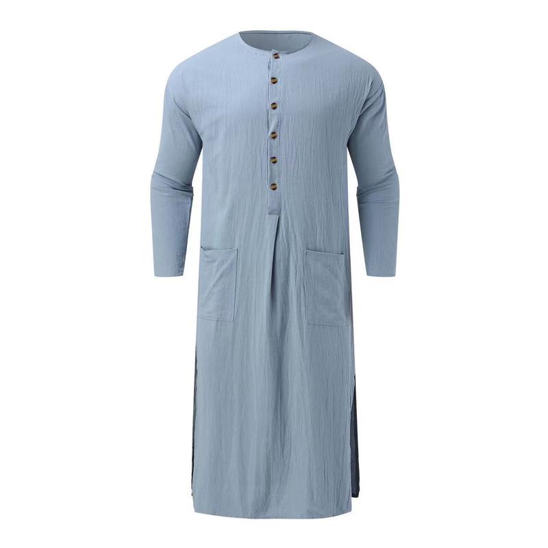 Product Introduction of Muslim Robe New Men's Loose Stand Collar Door Tube Long Sleeve Robe Ethnic Style Robe 13