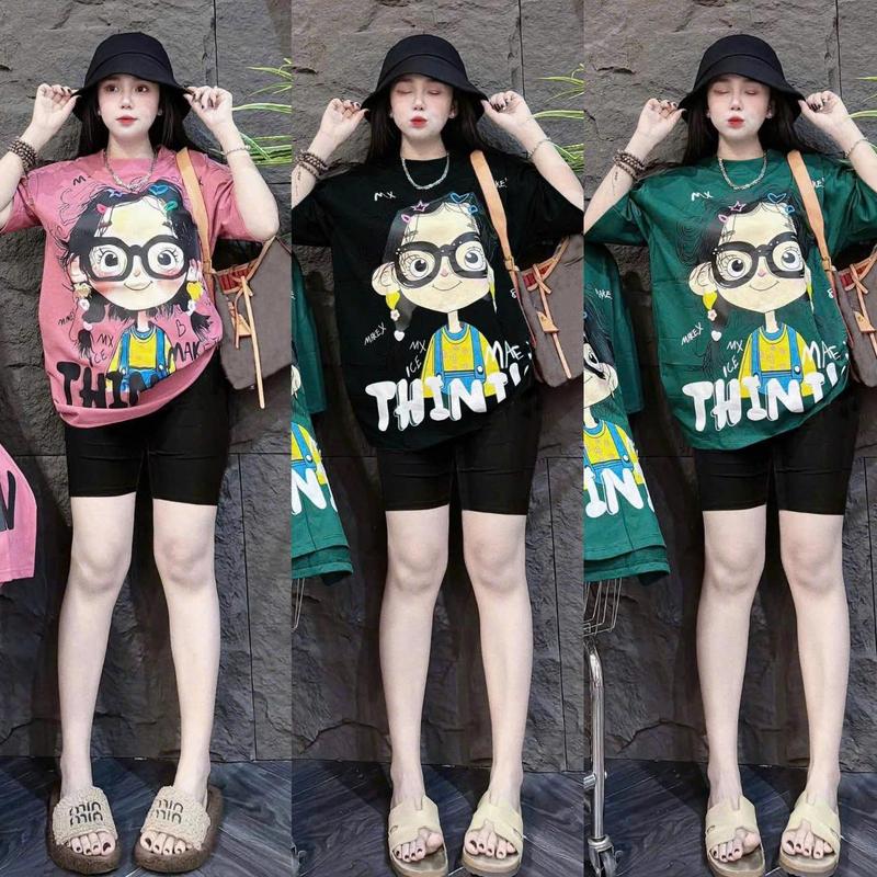  Set Bộ Nữ Thun Tăm Lạnh Quần Ngố + Áo Form Rộng IN CÔ GÁI TÓC XÙ  BIGSIZE  45-90  KG TOP NỮ 