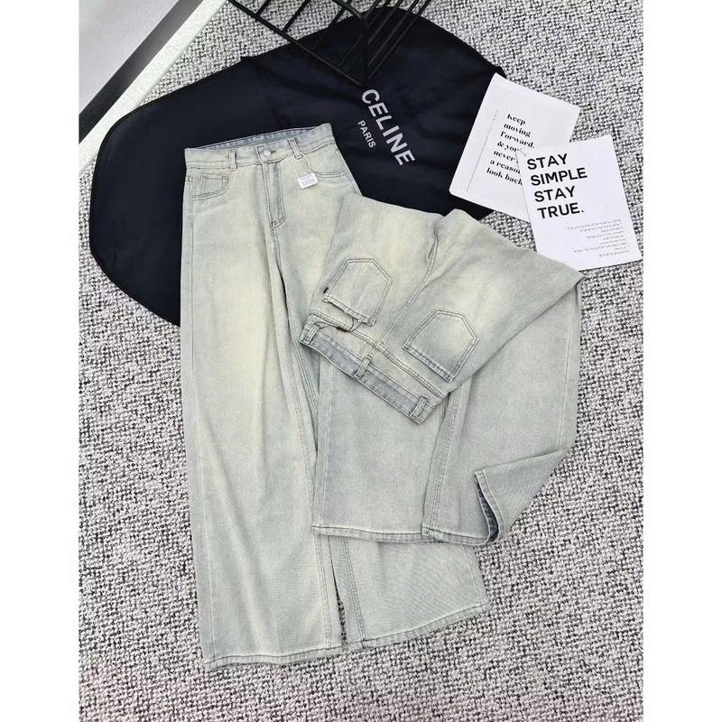 Quần jeans suông ống rộng màu xanh bạc, jeans ánh bạc phong cách năng động Salavi N1 007