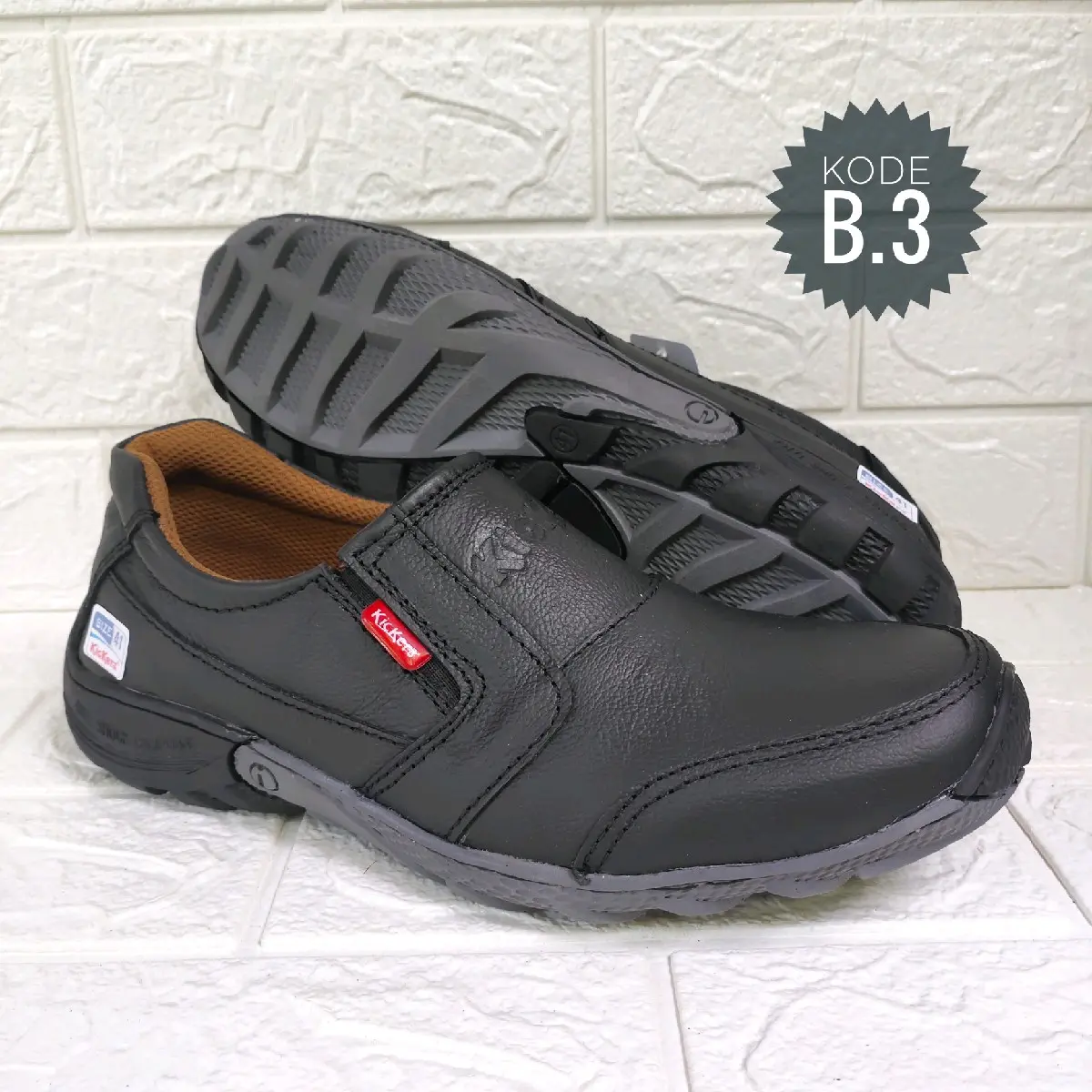 Sepatu pria casual slip on kerja santai kulit asli hitam