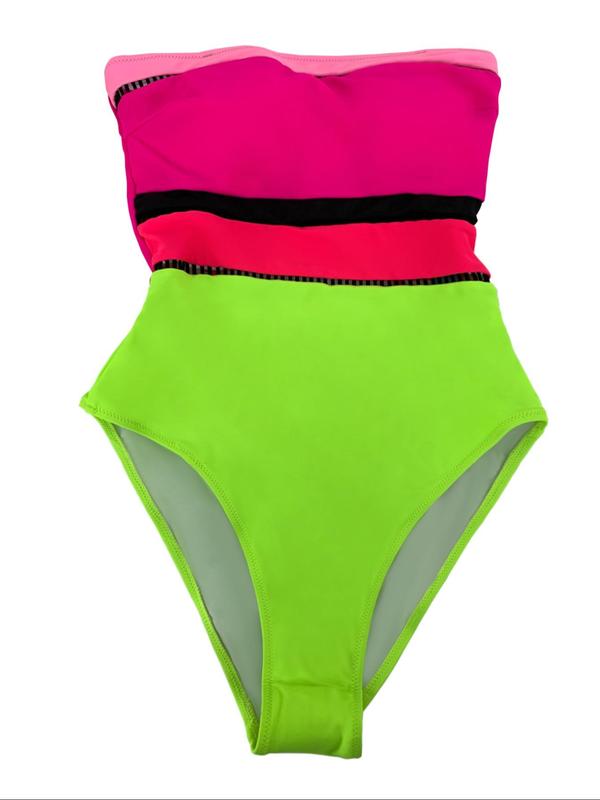 Women's Colorblock One-piece Swimsuit, Casual Sleeveless Swimwear for Beach Holiday Vacation, Ladies Swimsuit for All Seasons 5