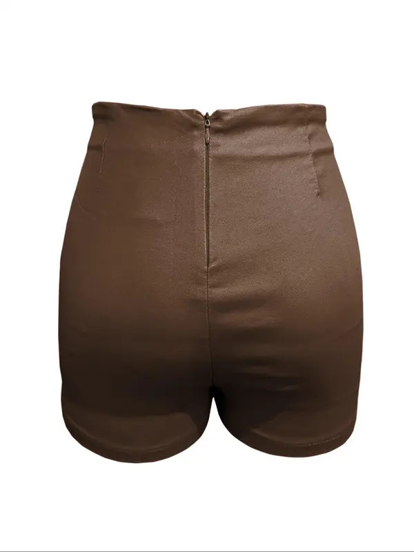 Women's Split Hem High Waist Skinny Pu Shorts, Casual Stretchy Zip Back Faux Leather Skort for Holiday Club Daily Wear, Shorts for Women, Lady Bottoms for All Seasons, Going Out Bottoms, Womenswear, Feminine 8