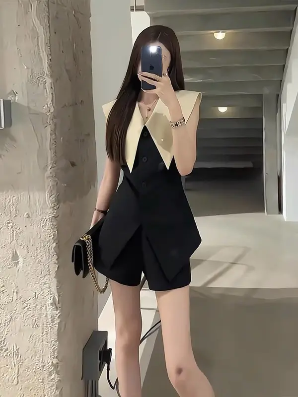 Set vest thời trang nữ ngắn trên gối chất vải mát mịn thời trang sành điệu tinh tế cho các chị em Áo Voi Women Lịch Top Tim Navy 4