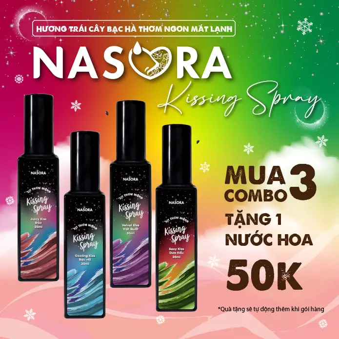 Xịt Thơm Miệng Kissing Spray Nasora 20Ml Chai Mới Hương Trái Cây Kẹo Ngọt Thơm Mát Ngọt Ngào Xịt Miệng