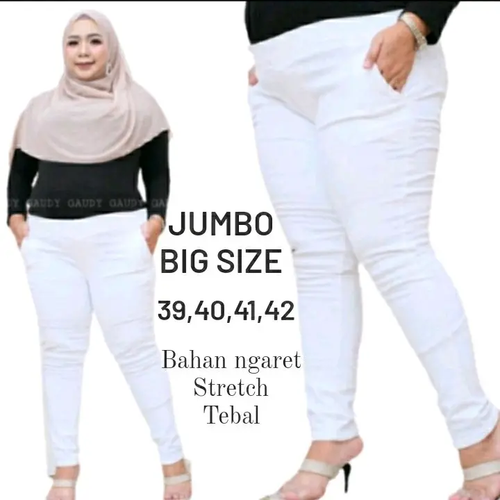Putih pinggang karet jeans super big jumbo legging jeans jumbo big size putih Celana