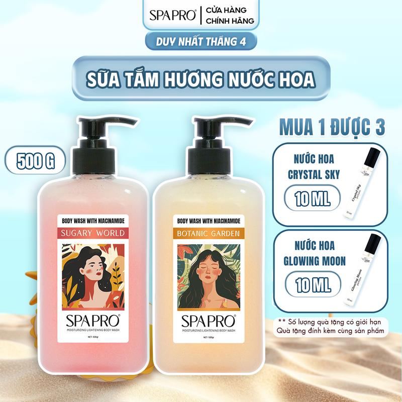 [MUA 1 TẶNG 2] Sữa Tắm Nước Hoa Thơm Lâu SPAPRO Dưỡng Ẩm Sáng Da Niacinamide 500ML