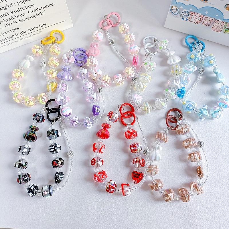 Product Introduction of Mobile Phone Charm Mobile Phone Ornaments New Dopamine Small Skirt Bead Necklace Keychain Trend Girls Schoolbag Pendant Mobile Phone Charm Car Key Chain 0