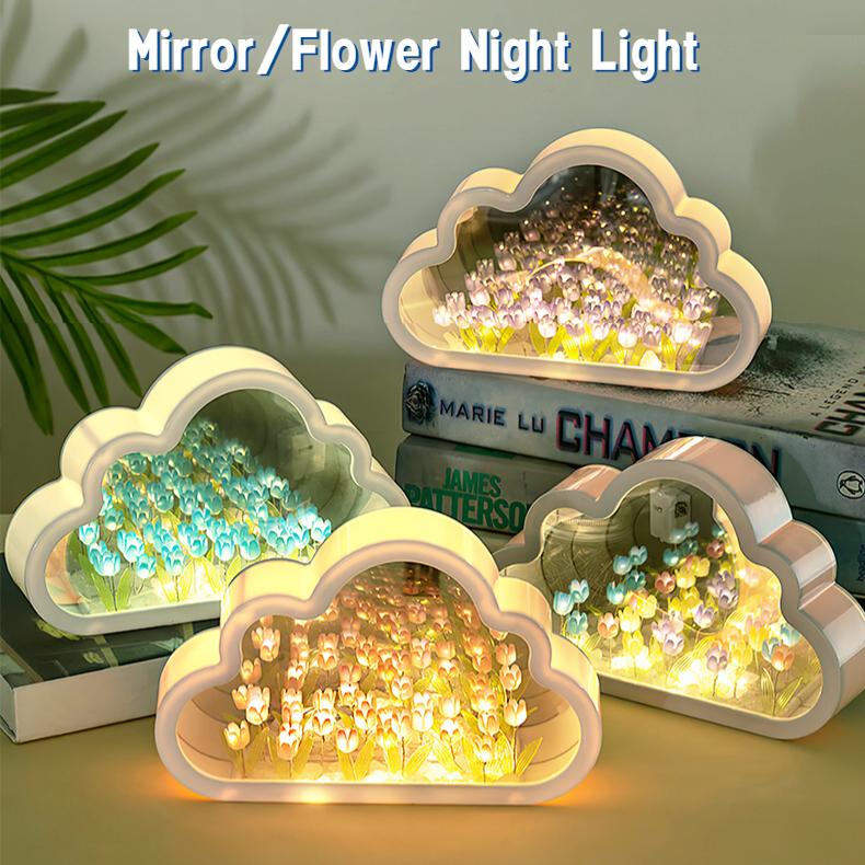 Đèn LED Hoa Tulip Đám Mây Tự Làm Huazu Đèn Ngủ Đồ Trang Trí Phòng Ngủ Gương Khung Ảnh Sáng Tạo Đèn Bàn Quà Tặng Sinh Nhật