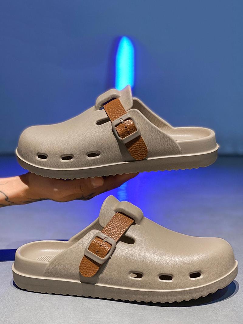 Product Introduction of Men's Casual Plain Color Buckle Sandals, Comfortable Non-slip Waterproof Sandals, Fashionable Beach Sandals for Outdoor Beach 1