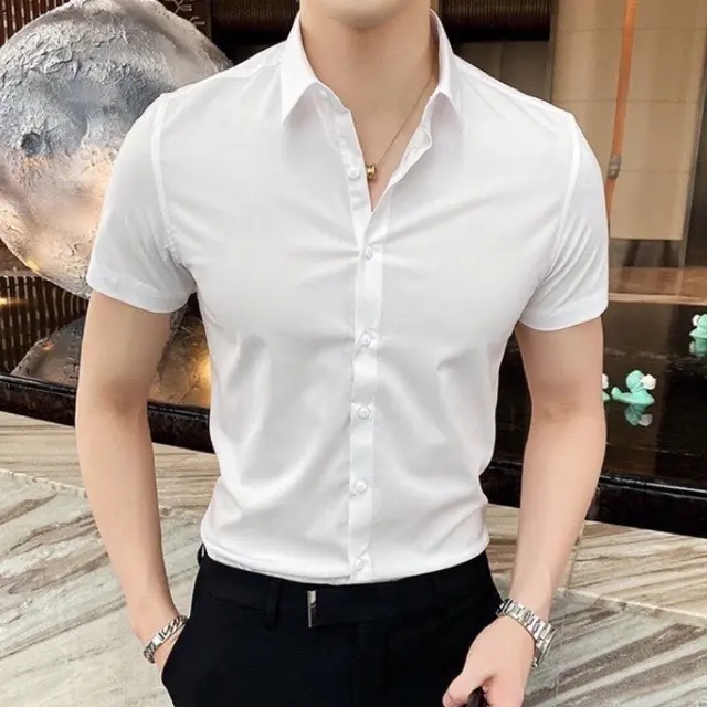 Áo sơ mi nam tay ngắn chất vải kate cá tính thiết kế trẻ trung Fashion 24h AN Menswear Trắng