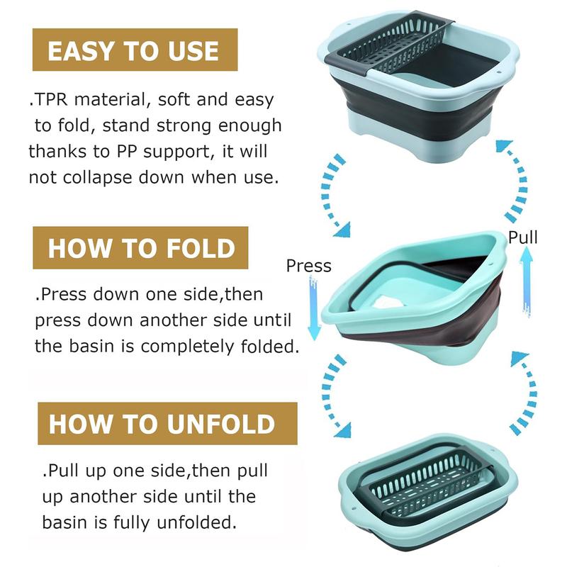Portable Kitchen Storage Tray Foldable Dishwashing Basin with Drain Plug, Space Saving Outdoor Multipurpose Folding Sink 5