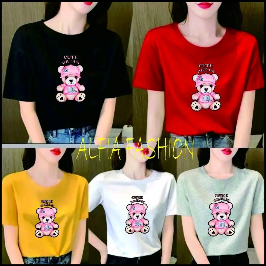 Kaos wanita 50ribu dapat 3 pcs (Bear 10) Nyaman Baju Santai Dewasa Pendek Polos Tee