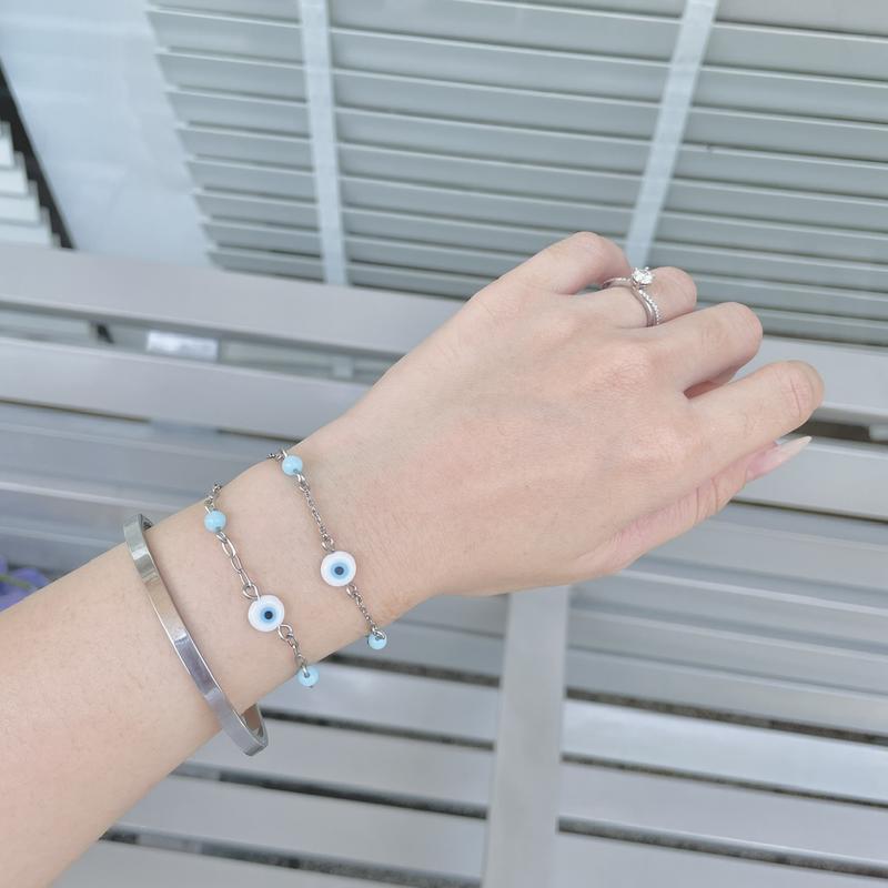 MaCherie Vòng tay Mắt Quỷ Evil Eye thuỷ tinh phối xích inox không gỉ 5