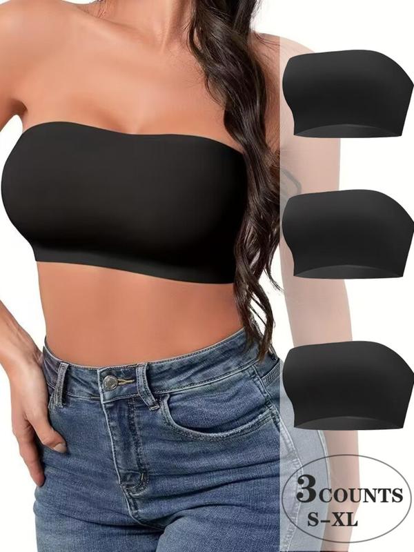 Women's Solid Wireless Strapless Bandeau Bra, Soft Comfortable Breathable Bra, Women's Lingerie for All Seasons 0