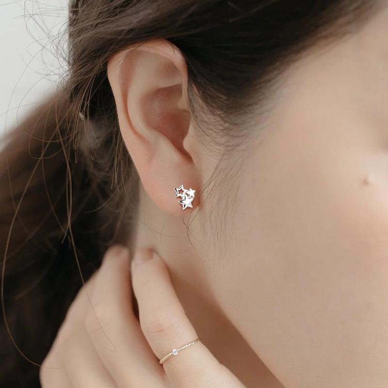Bông Tai Đinh Tán, Thiết Kế Đẹp, Hình Ngôi Sao Năm Cánh Rỗng, Dành Cho Nữ, Bạc Sterling Toàn Thân, S999, Thích Hợp Cho Phụ Nữ, Thanh Lịch 6