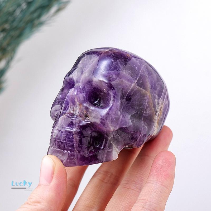 Điêu Khắc Đầu Lâu Thạch Anh Tím Giả Tưởng Tự Nhiên, Mỏ Đá Thô, Pha Lê Halloween Tiêu Chuẩn, Đồ Thủ Công Trang Trí, Đồ Trang Trí 0