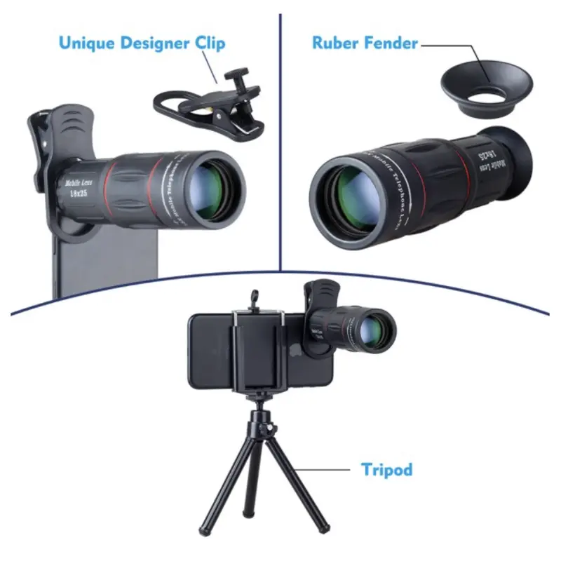 APEXEL Lensa Zoom HP Lens Kamera Tele Zoom HP 18X ZOOM LENSA Universal 18X25 Handphone Bermata HD Ponsel Lensa Camera HP Ponsel Lensa Zoom Optik Dengan Tripod untuk Ponsel 7