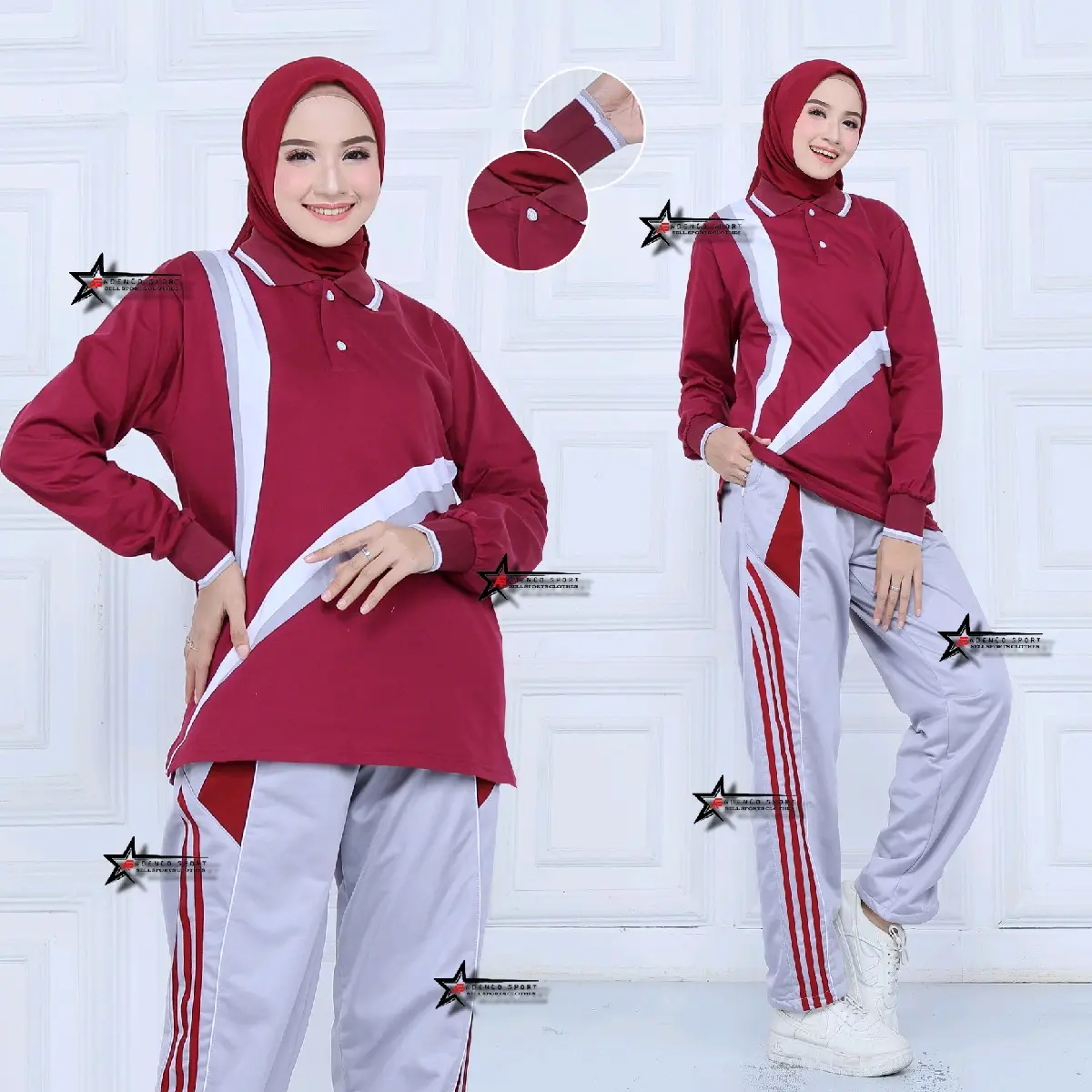 Baju Olahraga 1 set Wanita Lengan Panjang / Setelan Baju olahraga Senam Wanita / Seragam Olahraga wanita dan pria Celana Muslim Kaos Kaos Atasan