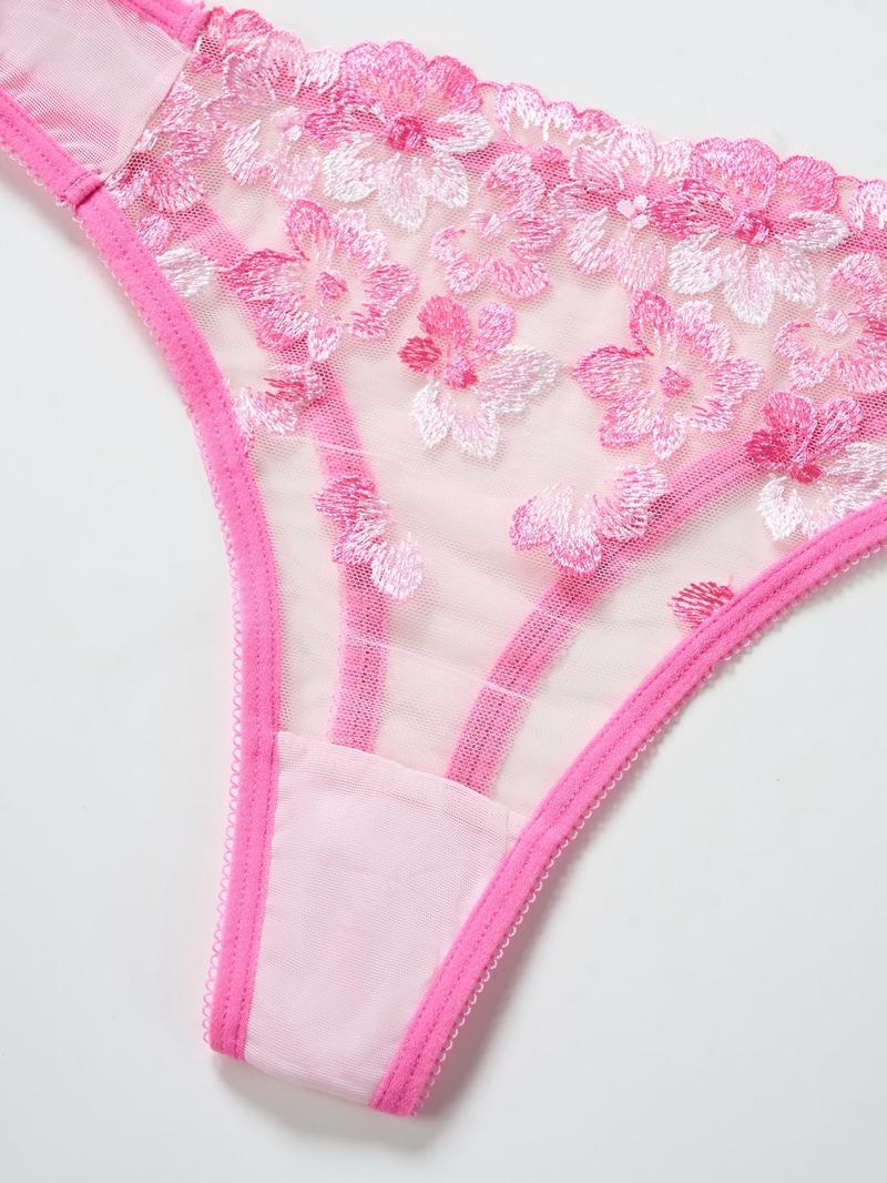 Product Introduction of Women's Floral Embroidery Sheer Sexy Lace Lingerie Set, Adjustable Strap Push Up Bra & Thong, Sexy Lingerie Set for Women 6