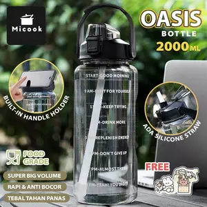 COD Micook Botol Minum 2 Liter Jumbo Besar Anti Bocor Botol Air Motivasi BPA FREE Gratis Stiker