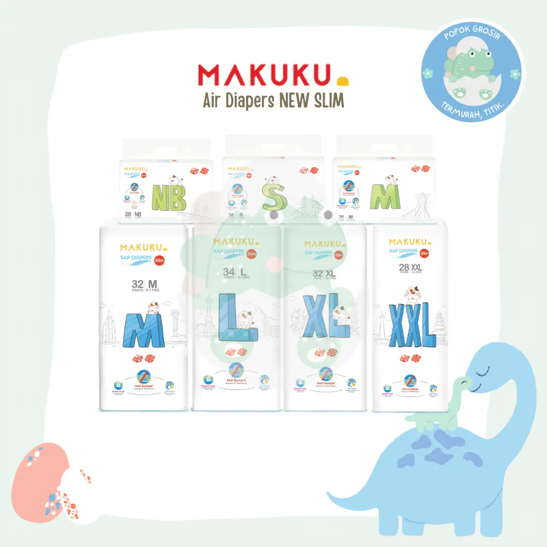 MAKUKU SAP DIAPERS NEW SLIM JUMBO TAPE / PANTS NB / S / M / L / XL / XXL - POPOK BAYI Newborn Ruam