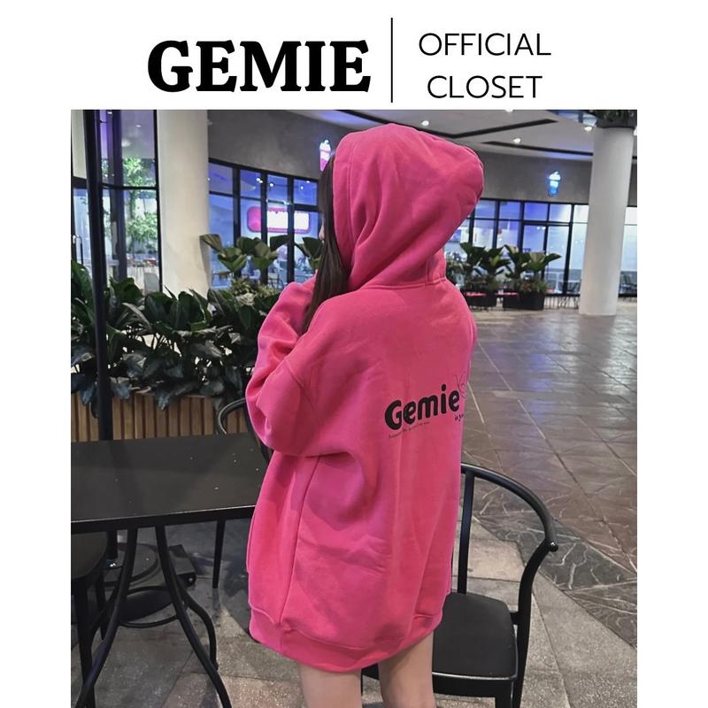 Áo sweater / Áo hoodie nỉ bông GEMIE nam nữ form rộng (có bo chun) unisex tay bồng, hoodies oversize form thụng ulzzang Women Top thông thường màu hồng a ot dày áo hoodie  nữ