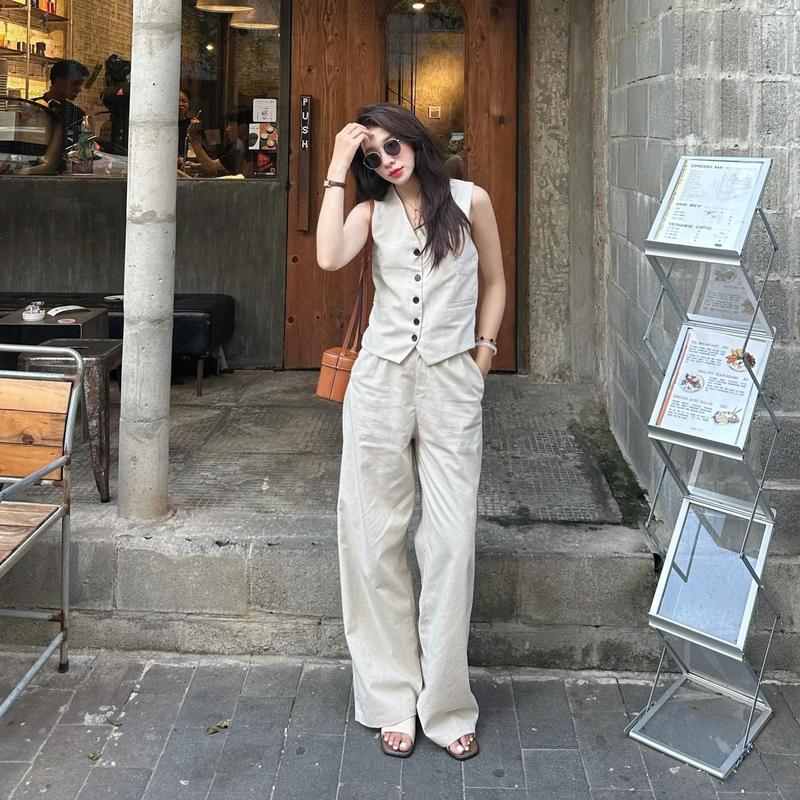 Quần linen dài nữ cạp cao ống rộng xếp ly vải linen tưng cao cấp MQ074