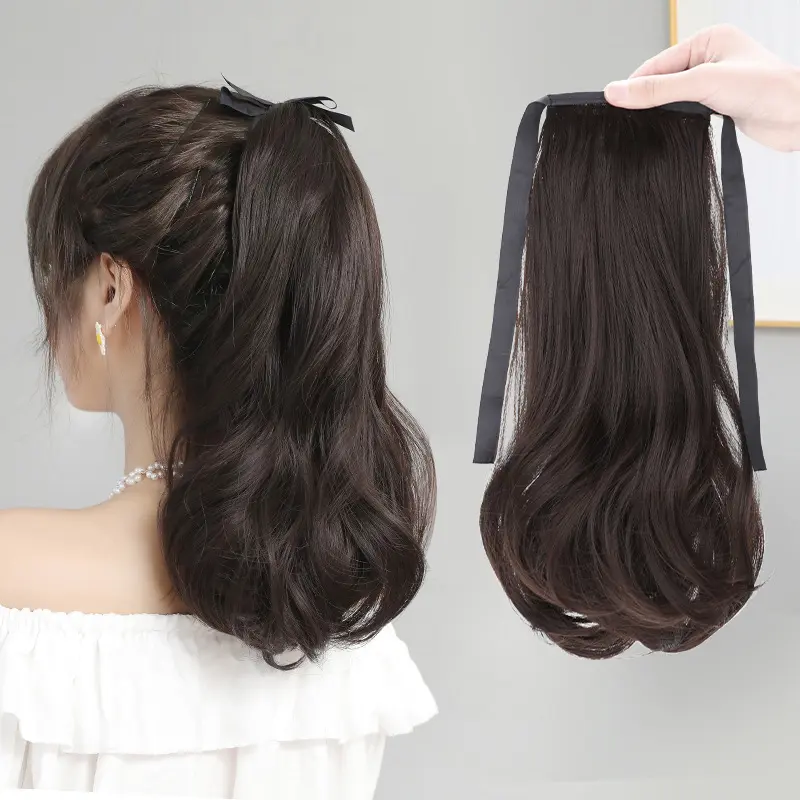Rambut Wig Ekor Kuda Tie Pony Tail Curly Mudah Pemasangan/Ikat Rambut Ekor Kuda/Hair Clip/Tali Pony Tail Gelombang/Ikat Rambut Palsu Bunga Ponytail Wanita