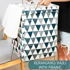 Laundry Bag Keranjang Baju Cucian Kotor Lipat Laundry Basket Anti Air Besi Pakaian Gagang